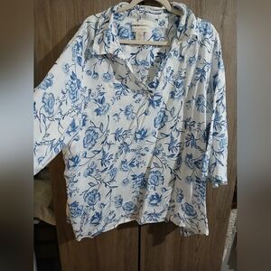 Cynthia Rowley Blue Floral Linen Linen Shirt